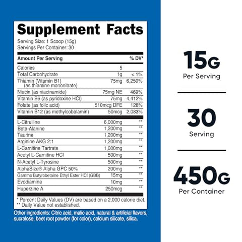 Pré-Treino em Pó Sem Estimulantes Sabor Frutas Vermelhas 30 Porções – Sem Glúten, Não-OGM - Nutricost