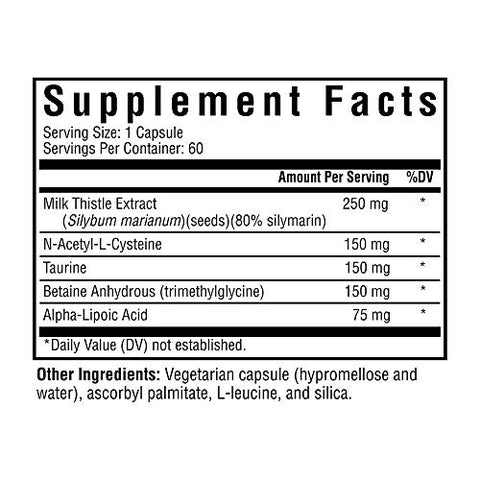 Liver Nutrients – Suporte à Produção de Glutationa e Função Celular do Fígado com Cardo Mariano e Ácido Alfa-Lipóico – 60 cápsulas - Seeking Health
