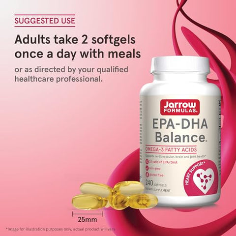 EPA-DHA Balance – Ômega-3 1.200 mg para Suporte Cardiovascular – 240 Softgels, 120 Dias de Suprimento - Jarrow Formulas