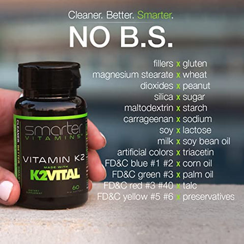 SmarterVitamins - Vitamina K2 MK7 100mcg Smarter com K2VITAL e Kale para Saúde Óssea – Marca Smarter