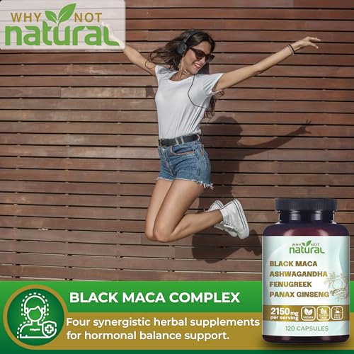 Cápsulas Orgânicas de Raiz de Maca Preta, Ashwagandha, Feno-grego e Ginseng Panax 4 em 1 para Homens e Mulheres (120 Unidades) - Why Not Natural