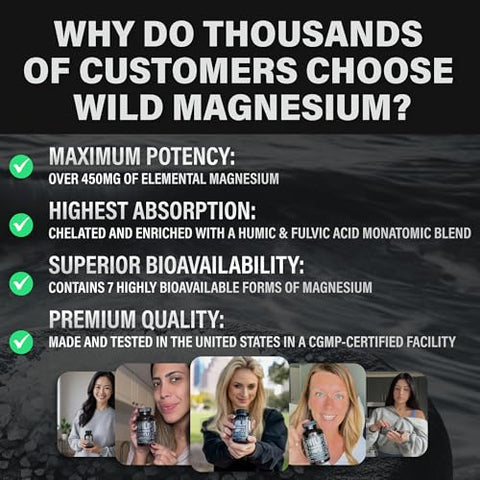Complexo de Magnésio – 7X Formas, 90 Cápsulas – Magnésio Glicinato, Bisglicinato, Malato, Orotato, Citrato de Alta Absorção – Magnésio de Espectro Completo - Wild Foods