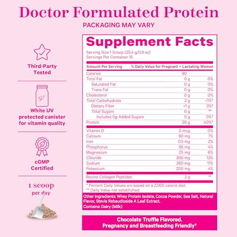 Pó de Proteína de Chocolate Whey e Colágeno – 20g – Gravidez e Pós-parto - Pink Stork