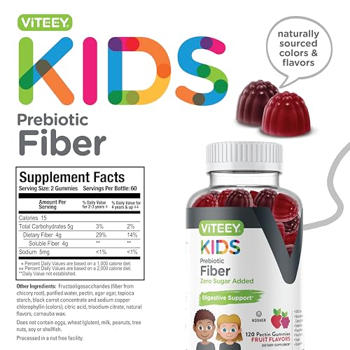 Viteey - Fibras Gomosas Prebióticas para Crianças – Alívio da Constipação, Suporte à Saúde Digestiva e Regularidade, Suporte Natural ao Peso – 4g de Fibras, Zero Açúcar Adicionado, Vegano, Sem Glúten – Delicioso