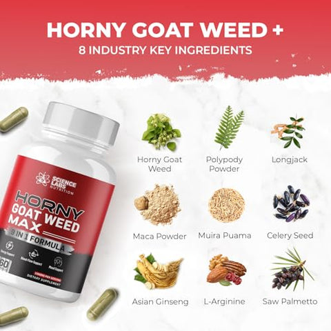 EPN Supplements - Science Labs | Pílulas #1 para Homens de Ação Rápida no Fluxo Sanguíneo | Horny Goat Weed para o Humor | 60 cápsulas