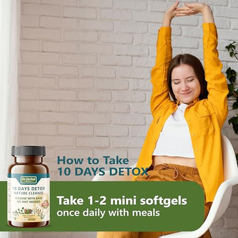 DR. HERBAL WELL - 10 Dias Detox Natural Cleanse com Facilidade – 60 Mini Softgels