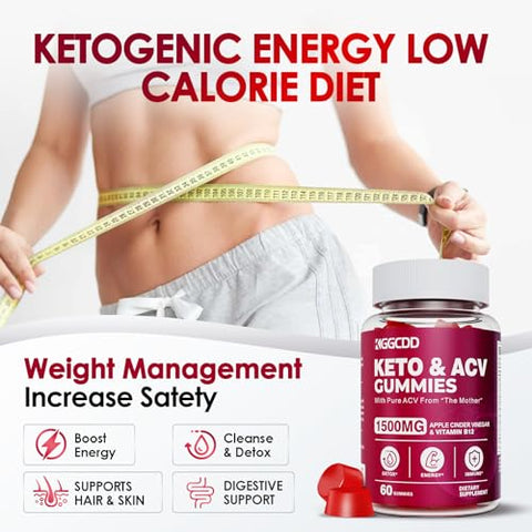 KGGCDD - Keto ACV Gummies: Suplemento Keto em Gomas para Emagrecimento Avançado – Mulheres e Homens, com 1500MG de Vinagre de Maçã