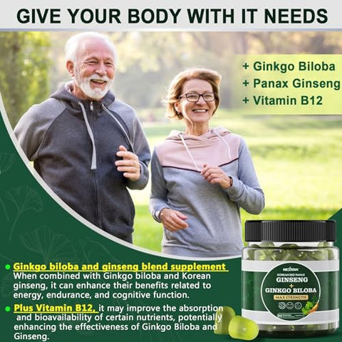 Nextdia - Gummies Ginkgo Biloba Sem Açúcar 500mg, Circulação Saudável, Com Ginseng Panax, Vitamina B12, Rhodiola Rosea, Bacopa Monnieri – Máximo de Resultados