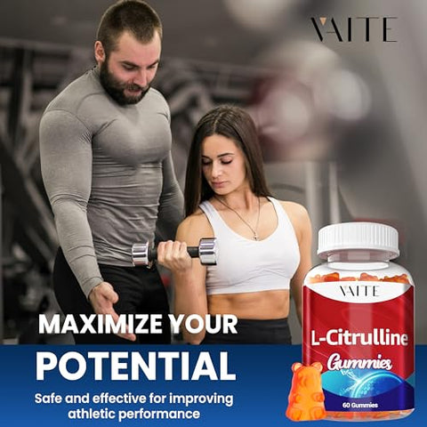 VAITE - L Citrulline Gummies para Homens – Poderoso Vasodilatador com Cálcio, 1600mg por Porção, Força Extra, Aumenta a Produção de Nitroxil e Óxido Nítrico, Suporta Energia e Resistência