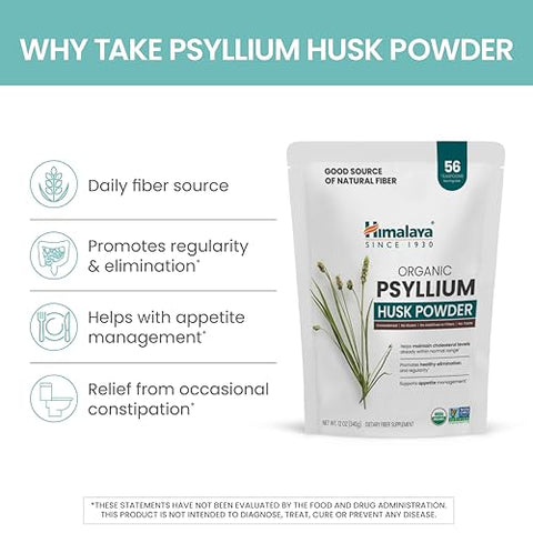 Psyllium Husk Powder Orgânico, Suplemento Diário de Fibras Alimentares, Regularidade, Controle do Apetite, Certificado Orgânico pelo USDA, Não-OGM, Sem Cores Artificiais, Sem Sabor, 100% Natural - Himalaya