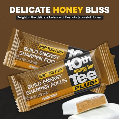 1ST TEE - Barras de Energia de Golfe 10th Tee PLUS de Amendoim e Mel Feitas com Ingredientes Naturais | Barras Saudáveis para Escritório, Fáceis de Digestão | Melhores Barras de Café da Manhã 12-45g