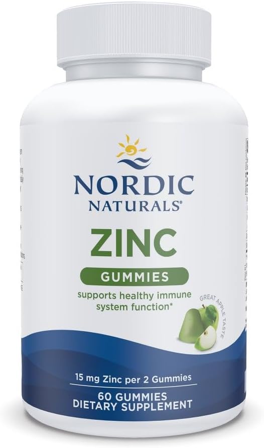 Gummies de Zinco – Maçã Verde – 60 Gomas Veganas – 15 mg de Zinco por Porção – Atividade Antioxidante e Suporte ao Sistema Imunológico – Bem-Estar Ótimo – Não-OGM - Nordic Naturals