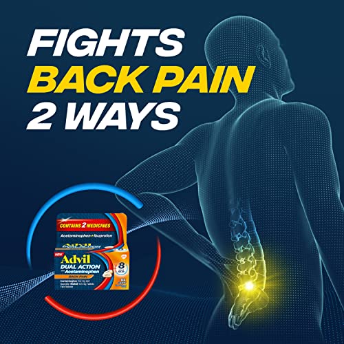 Dual Action Caplets 144 Unidades – Alívio de Dor nas Costas por 8 Horas – 250mg Ibuprofeno e 500mg Acetaminofeno por Dose - Advil