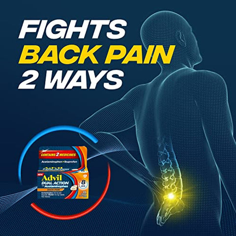 Dual Action Caplets 144 Unidades – Alívio de Dor nas Costas por 8 Horas – 250mg Ibuprofeno e 500mg Acetaminofeno por Dose - Advil