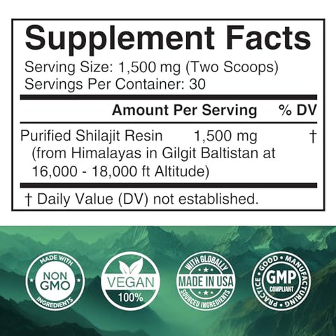 Benevolent Nourishment - Shilajit Puro do Himalaia Resina 1500mg | 40%% Ácido Fúlvico (Potência Máxima) | Natural para Homens | Marca: Shilajit Himalaia