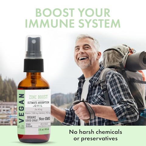GIVOL - Mistura de ZINCO Orgânico 100 mg (Extra Forte) – Sem Açúcar com VIT C e Extrato de Sabugueiro – Spray Líquido Vegano para Crianças e Adultos – Absorção Fácil – Não-OGM – (60 ml) 60 g