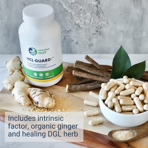Healthy Gut,LLC - HCL Guard para um Intestino Saudável | Promove a Função Digestiva Saudável | Betaina Hidroclorídrica, Raiz de Gengibre Orgânico e DGL