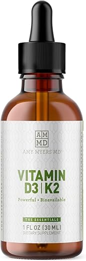 Amy Myers MD - Dr. Amy Myers Vitamina D3 K2 Gotas Líquidas – 5 Gotas Contêm 5000 UI VIT D3, 50 MCG Vitamina K2 MK-7 – Suporte à Função do Sistema Imunológico, Níveis de Energia, Ossos Saudáveis – Não-OGM