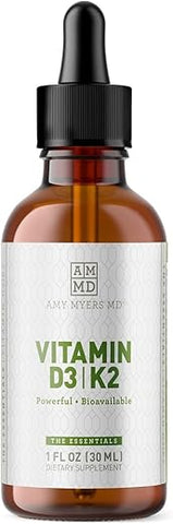 Amy Myers MD - Dr. Amy Myers Vitamina D3 K2 Gotas Líquidas – 5 Gotas Contêm 5000 UI VIT D3, 50 MCG Vitamina K2 MK-7 – Suporte à Função do Sistema Imunológico, Níveis de Energia, Ossos Saudáveis – Não-OGM