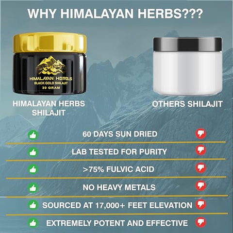 Himalayan Herbs - Shilajit Puro Himalaia Orgânico I 100% Resina de Shilajit Grau Ouro Secada ao Sol para Homens