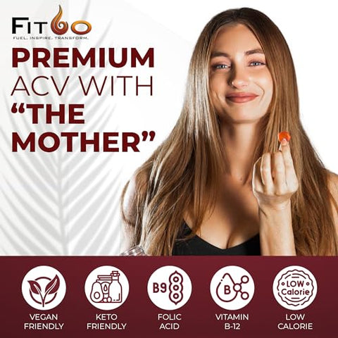 FIT60 - Gomas de Vinagre de Maçã Keto com A Mãe | Gomas de ACV Keto para Peso Saudável Avançado, Desintoxicação e Limpeza | Beterraba, Romã, Ácido Fólico, B6/B12, 60 Unidades Feitas em