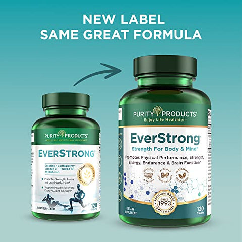 EverStrong – Matriz Muscular – Creatina Monohidratada – Boron (FruiteX-B PhytoBoron) – Extrato de CoffeeBerry – Reforçado com 1000 UI de Vitamina D – 120 Comprimidos - Purity Products