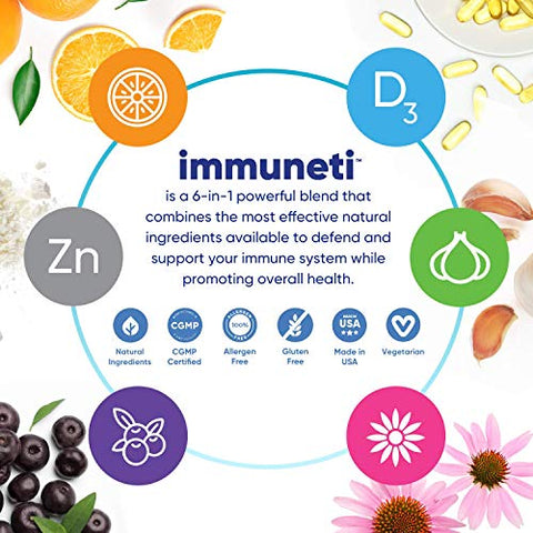 Immuneti Nutrition - Immuneti – Defesa Imunológica Avançada, Fórmula Poderosa 6 em 1 com Vitamina C, Vitamina D3, Zinco, Sabugueiro, Alho, Equinácea – 3 Pacotes – Suporte para Saúde Geral