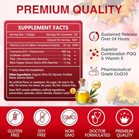 CoQ10-400mg Plus PQQ com Vitamina E – Potencialize sua saúde com antioxidantes poderosos - NATURE TARGET