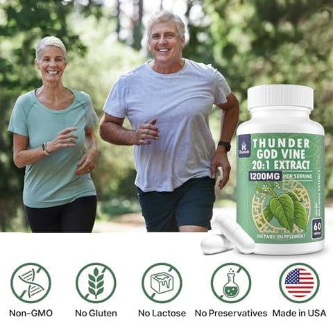 Rosmolo - 1200 MG Extrato de Raiz de Thunder God Vine 20:1, Suplemento Herbal Tripterygium Wilfordii, Fórmula Vegana com Extrato de Lei Gong Teng, 60 Cápsulas