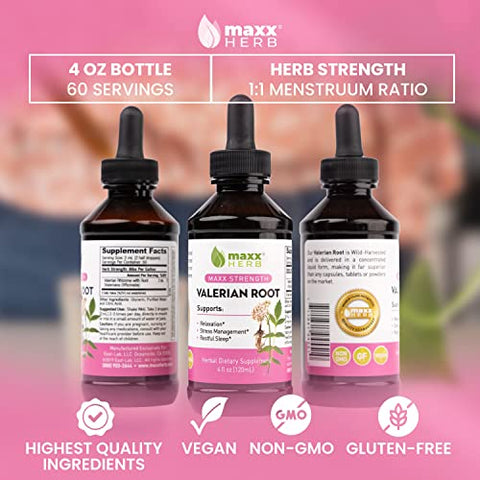 Extrato de Raiz de Valeriana – Máxima Potência, Absorção Líquida Melhor que Cápsulas, para Relaxamento e Sono Repousante – Livre de Álcool – Frasco de 120 ml (60 Porções) - Maxx Herb