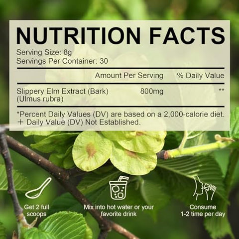 Alliwise - Pó de Casca de Ulmus Rubra 240g, Puro Pó de Ulmus Rubra Natural Suplemento Herbal Suporta a Mucosa Intestinal, Ajuda a Aliviar a Garganta e Tosse, Não-OGM, Sem Glúten