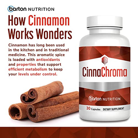 Barton Nutrition - CinnaChroma Cápsulas de Canela – Suplemento com Extrato, Picolinato de Cromo e Vanádio 30 VIT D3 K2 para Apoiar o Metabolismo e a Saúde Cardiovascular