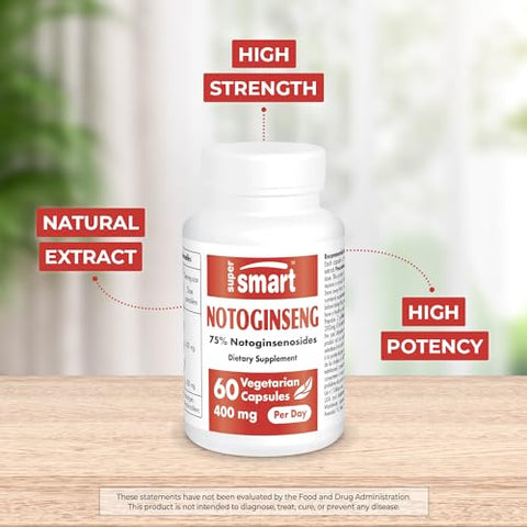 Extrato de Panax Notoginseng 400mg por Dia (Alta Potência) – 75% Notoginsenosídeos | Não-OGM | 75% Notoginsenosídeos | Não-OGM - Supersmart