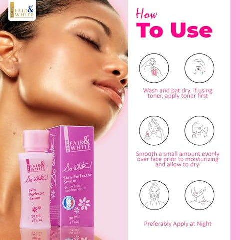 FAIR & WHITE - Fair and White So White Serum Clareador de Pele 30ml – Rosto, Cotovelos, Joelhos, Pés – com Ácido Kójico e Óleo de Rícino