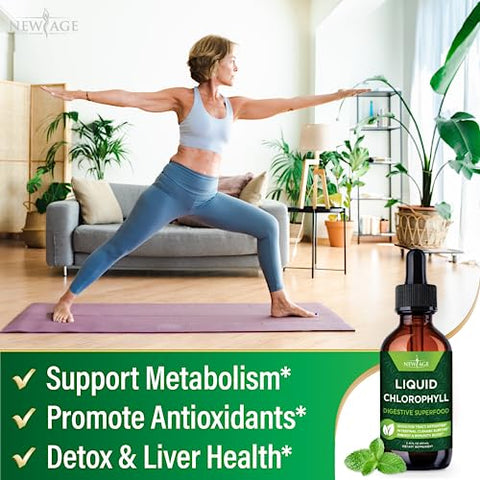 NEW AGE - 2 Pack – Gotas Líquidas de Clorofila – Concentrado 100% Natural – Estimulante de Energia, Suporte à Digestão e Sistema Imunológico, Desodorante Interno – 240 Porções