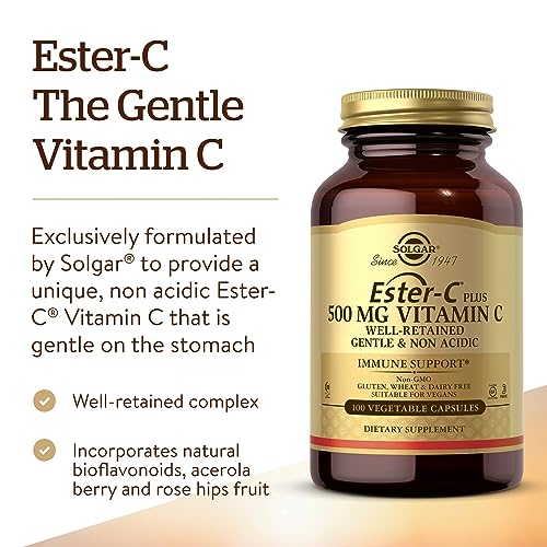 SOLGAR - Solgar Ester-C Plus 500 mg Vitamina C (Complexo de Ascorbato), 100 Cápsulas Vegetais – Suave