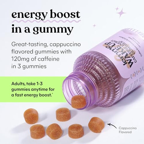 Wake Up Gummies Energéticos com Cafeína, 80mg por Porção, Extrato de Café, Sabor Cappuccino, Vegano - Lemme