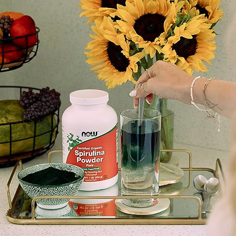Suplementos Orgânicos Certificados, Pó de Spirulina Rico em Beta-Caroteno (Vitamina A) e B-12 com GLA Natural – Marca NOW Foods - NOW Foods