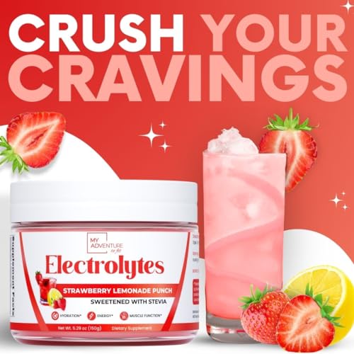 My Adventure to Fit - Zero Sugar – Pó de Eletrólitos de Limonada de Morango – Hidratação Refrescante – Energia Livre de Cafeína – Ingredientes Naturais – Vegano, Keto