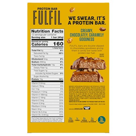 Barras de Proteína, Nova Receita Chocolate Caramelo Salgado, 15g Proteína, Itens Essenciais para a Despensa, 12 Unidades, Embalagem Pode Variar - FULFIL