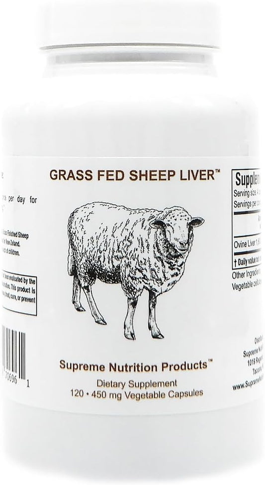 Supreme Nutrition Products - Supreme Nutrition: Fígado de Ovelha 100% Natural, 120 Cápsulas de Fígado Ovino Puro