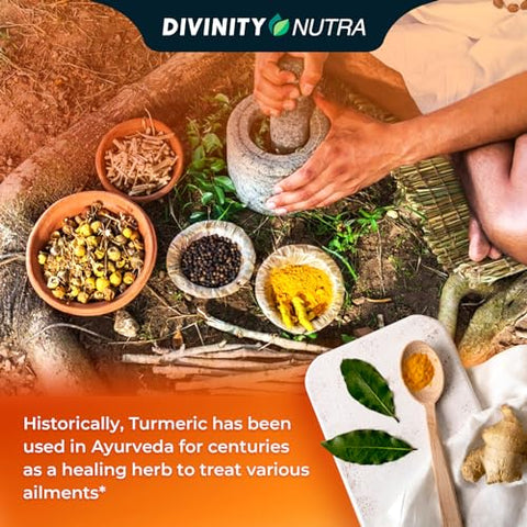 Divinity Nutra - Turmeric Curcumin com BioPerine Pimenta Preta 1400mg, Suporte Natural GLP-1, Máxima Absorção, Suplemento de Cúrcuma para Suporte Articular com 95%% Curcuminoides Padronizados C3