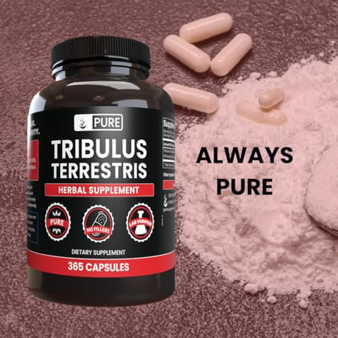 PURE ORIGINAL INGREDIENTS - Tribulus Terrestris Puro com Ingredientes Originais, Sem Preenchedores de Magnésio ou Arroz, Sempre Puro, Verificado em Laboratório (365 Cápsulas)