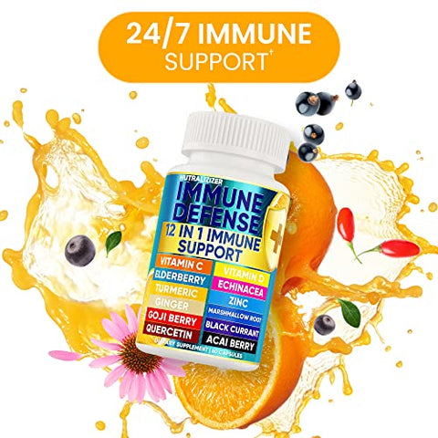 NUTRALIZIZER - 12 em 1 Vitaminas Premium de Defesa Imunológica – Suplemento Imunológico com Vitamina D3 5000 UI Vitamina С 1000mg Zinco 50mg – Escolha Luxuosa para Suporte Imunológico Premium – Com Equinácea e Sabugueiro