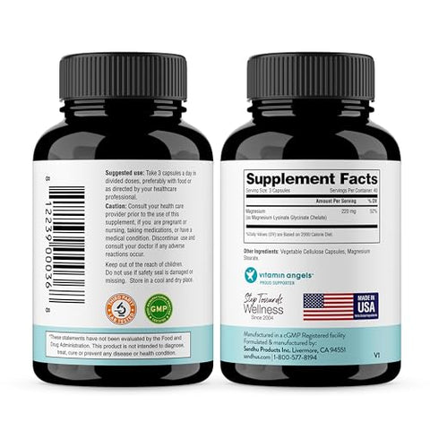 Sandhu's - Sandhu’s Magnésio Glicinato Lisinato | 120 Cápsulas Veganas Queladas Fáceis de Engolir | Suplemento de Quelato de Lisina de Magnésio para Alta Absorção | para Melhor Sono, Cãibras nas Pernas