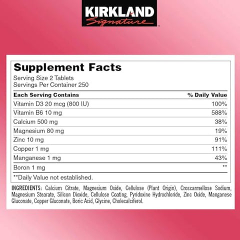 KIRKLAND - Kirkland Signature Cálcio Citrato Magnésio e Zinco, 500 Comprimidos – Benefícios para a Saúde Óssea
