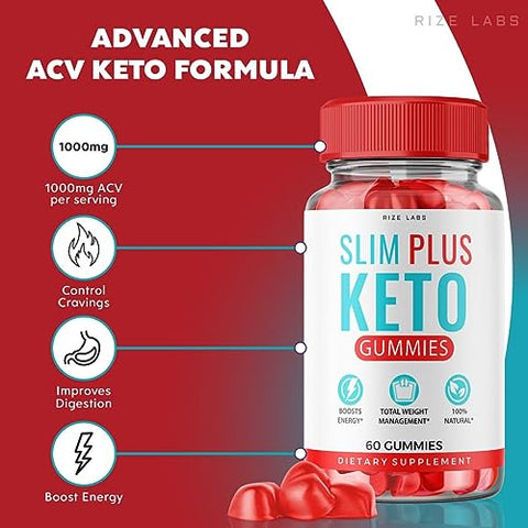 rize labs - Slim Plus Keto ACV Gummies – 5 Pacotes de Gomas de Cetona de Maçã e Vinagre de Maçã para Perda de Peso (300 Gomas)