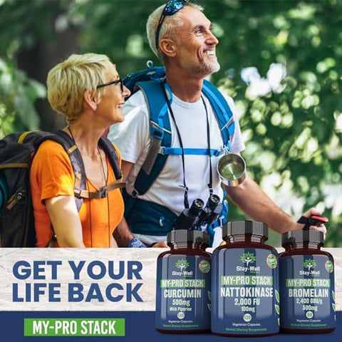 Stay-Well Naturals - Suplemento de Suporte, Nattokinase 2000 FU 100mg, Bromelina 500mg, Curcumina 500mg, Fornecimento de 60 Dias, Protocolo Completo de Nattokinase Bromelina Curcumina (Conjunto de 3 Frascos)