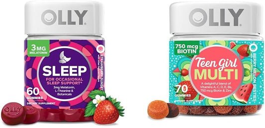 Gummies para Dormir para Adultos com Melatonina, L-Teanina e Botânicos Gummies Multivitamínicos para Adolescentes com Biotina e Antioxidantes para Pele Saudável e Suporte Imunológico (60 Unidades) - OLLY
