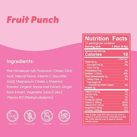 Weekend Recovery x FOW | Pacotes de Pó de Eletrólitos 3.200mg | Vitaminas de Gengibre L-Theanine | Sem Açúcar, 100% Natural, Sem Glúten | 24 Sachês de Bebida (Sabor Ponche de Frutas) - Waterboy